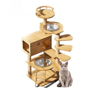 Arbre-a-chat-bois-naturel-avec-2-bulles-transparentes-escalier-colimacon-maisonnette