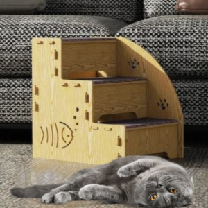 Arbre à Chat Bois – Escalier Sécurisé & Design Naturel